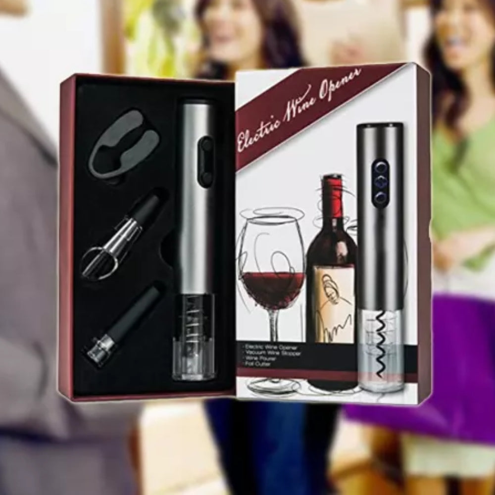 4 az 1-ben készlet borhoz, elektromos bornyitó, vákuumdugó, levegőztető és fóliavágó