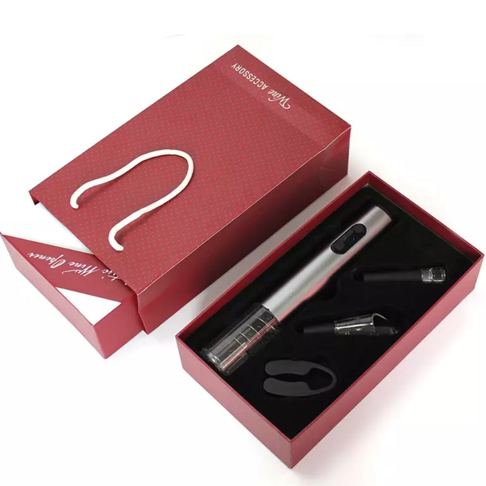 4 az 1-ben készlet borhoz, elektromos bornyitó, vákuumdugó, levegőztető és fóliavágó