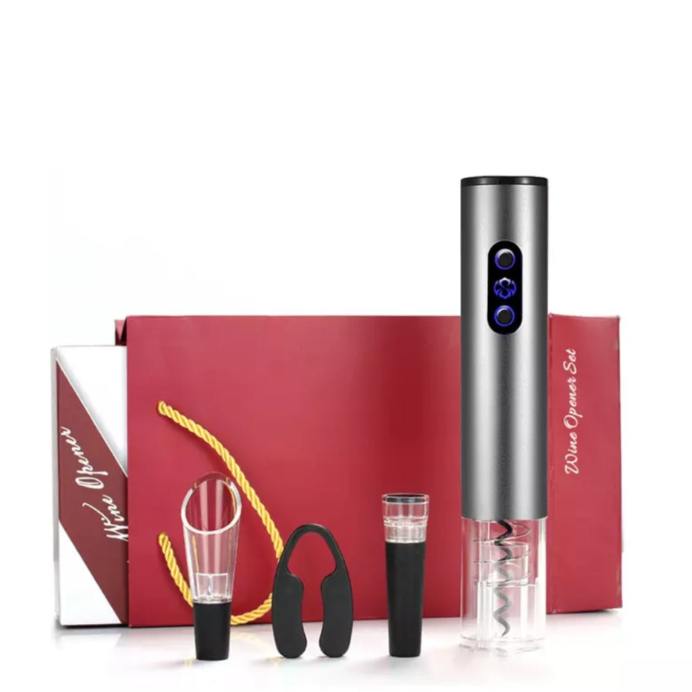 4 az 1-ben készlet borhoz, elektromos bornyitó, vákuumdugó, levegőztető és fóliavágó