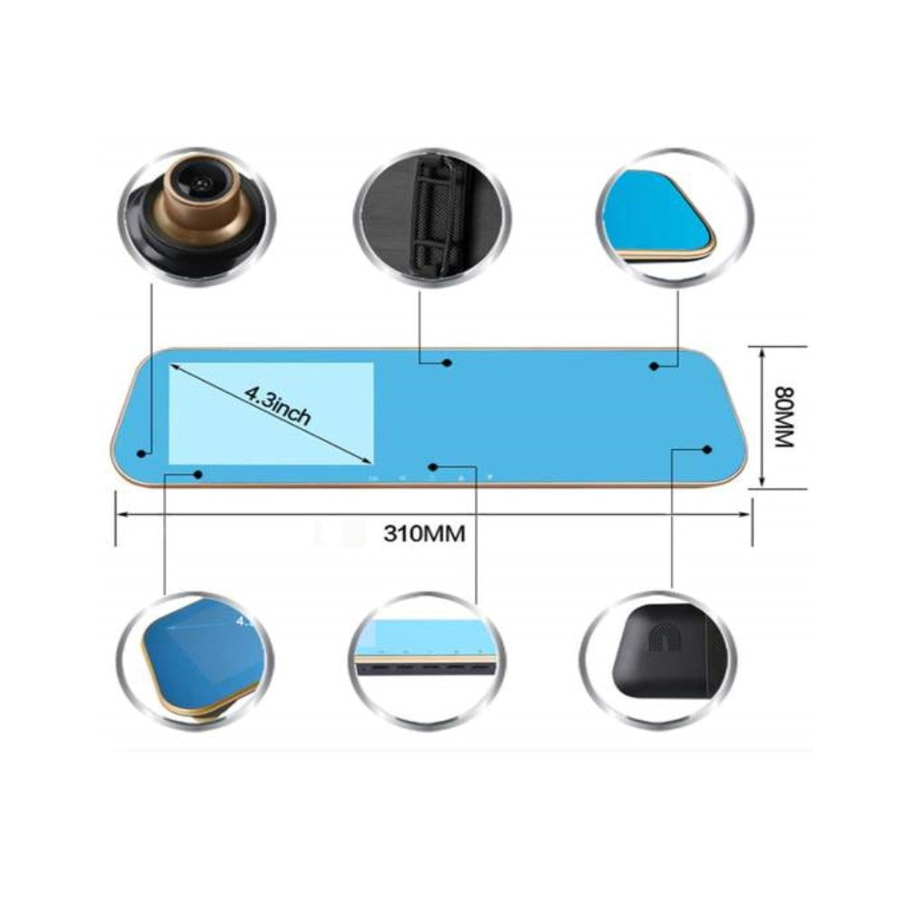 Autó Kamerás Visszapillantó Tükör 4,3 hüvelykes LCD Képernyővel és Felvevővel