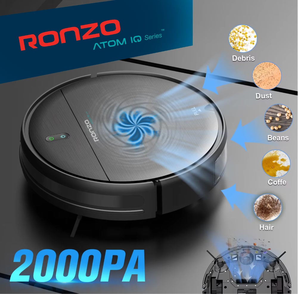 RONZO ATOM IQ Robotporszívó és padlótisztító töltőállvánnyal