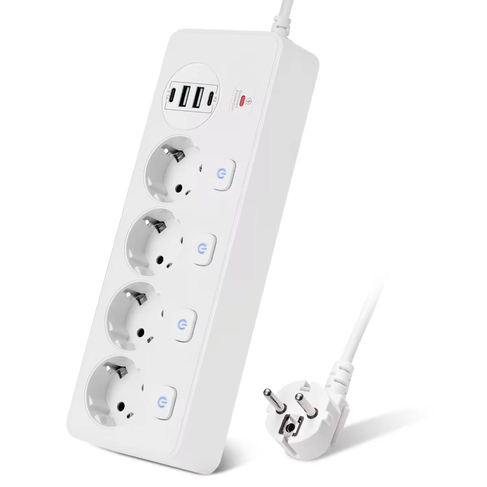 Túlfeszültségvédett Elosztó Kapcsolóval, 4 x Schuko, 2 x USB-A, 2 x USB-C