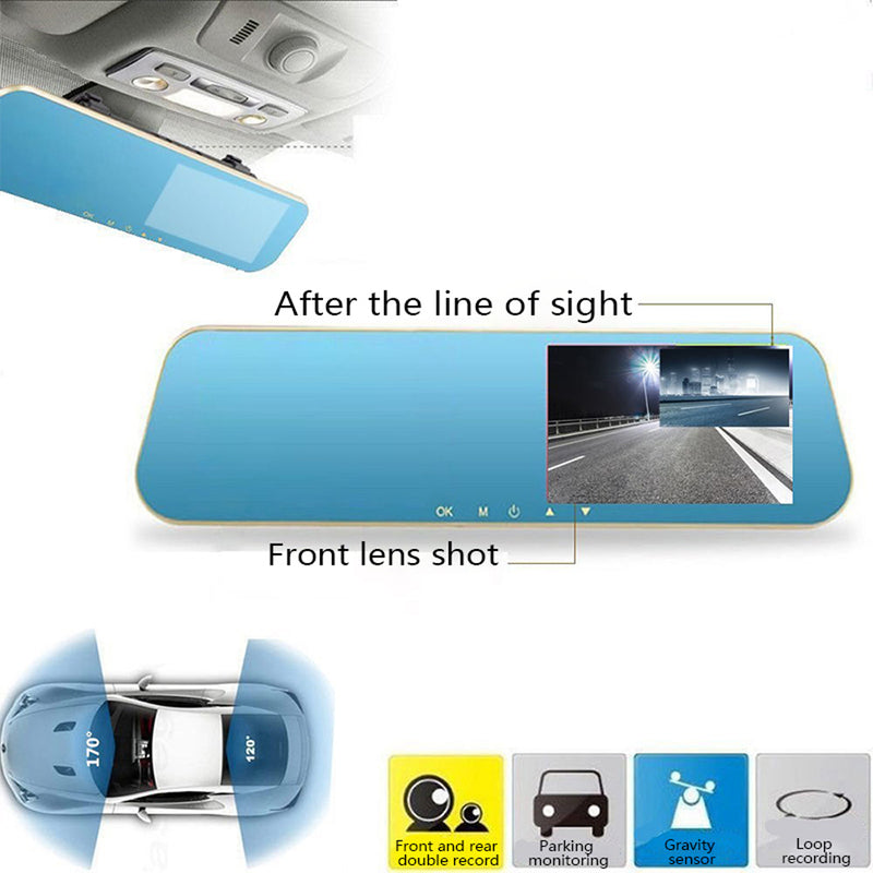 Autó Kamerás Visszapillantó Tükör 4,3 hüvelykes LCD Képernyővel és Felvevővel